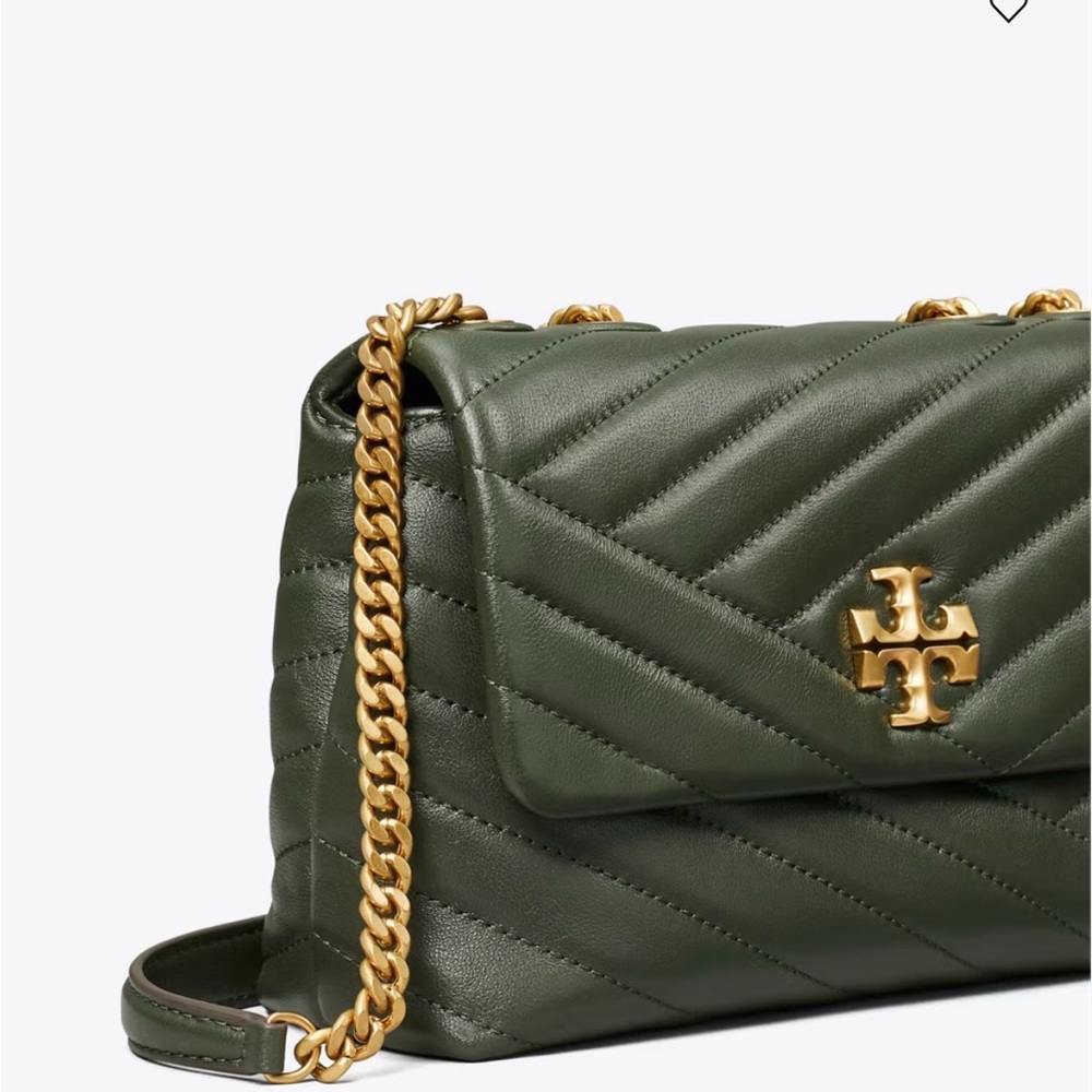 Tory Burch Quilted Kira Chevron Shoulder Bag in Olive Green with Gold Hardware - Picture 4 of 14
